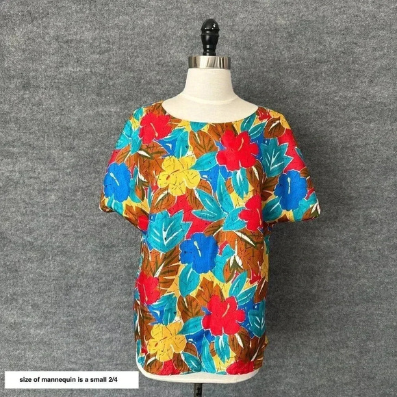 Vintage Tropical Top Womens Medium Floral Colorful Hawaii Casual Festival Shirt - Picture 3 of 13